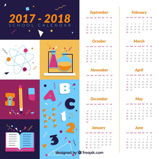 School kalender met wetenschappelijke elementen