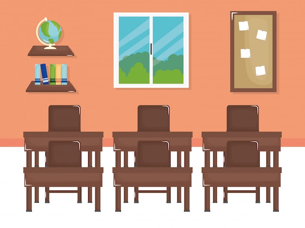 Gratis vector school klas met schooldeskscène