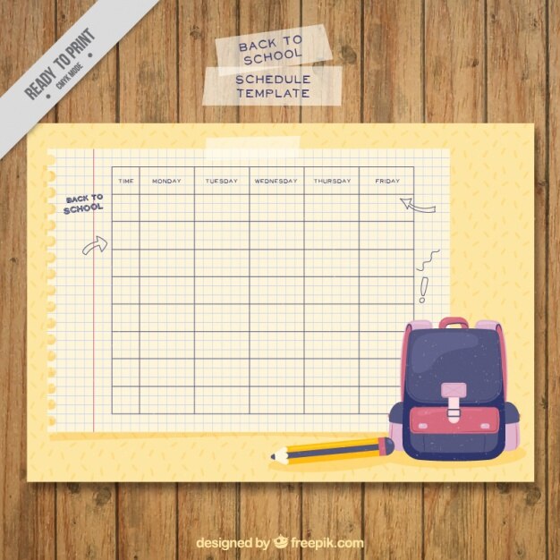 School schema met rugzak en potlood