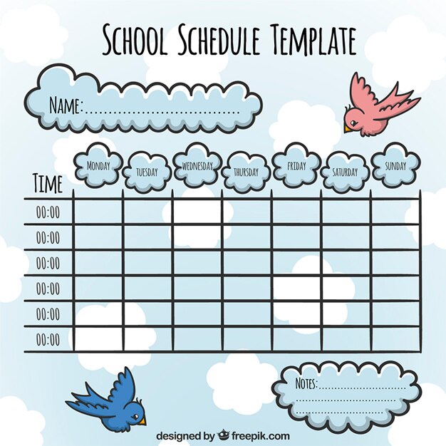 School schema met vogels en wolken