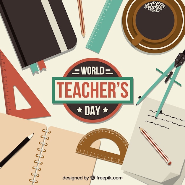 Gratis vector school spullen, wereld leraar dag