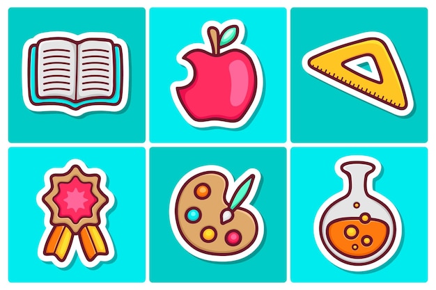 School sticker pictogrammen doodle kleurplaat vector