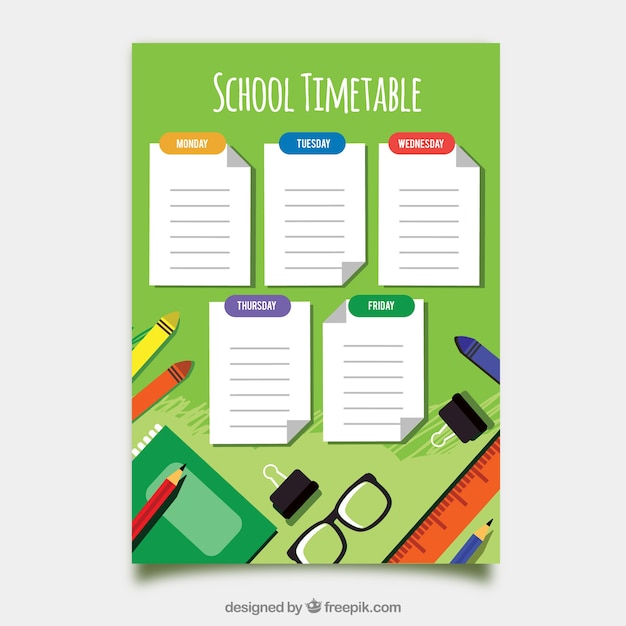 Gratis vector school tijdschema sjabloon met platte deisgn