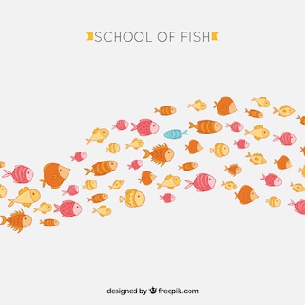 School van kleurrijke vissen achtergrond in de hand getrokken stijl