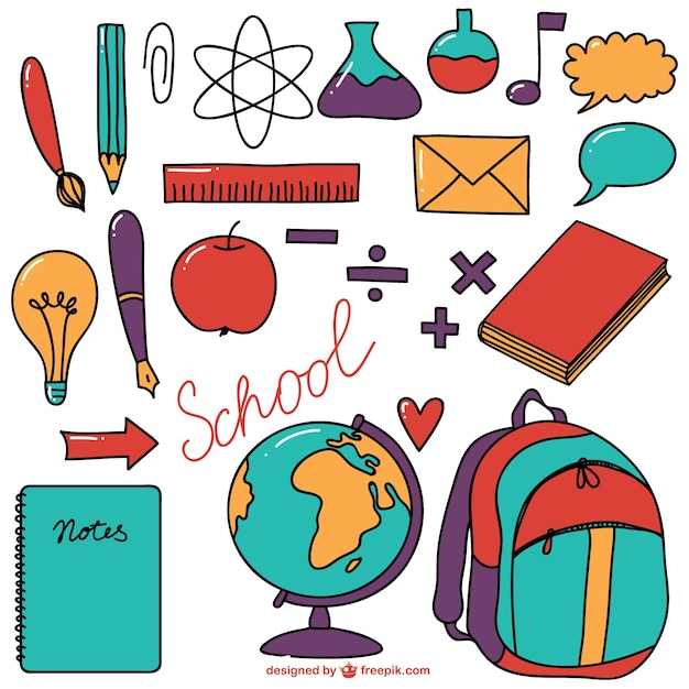 Gratis vector schoolbenodigdheden bonte verzameling