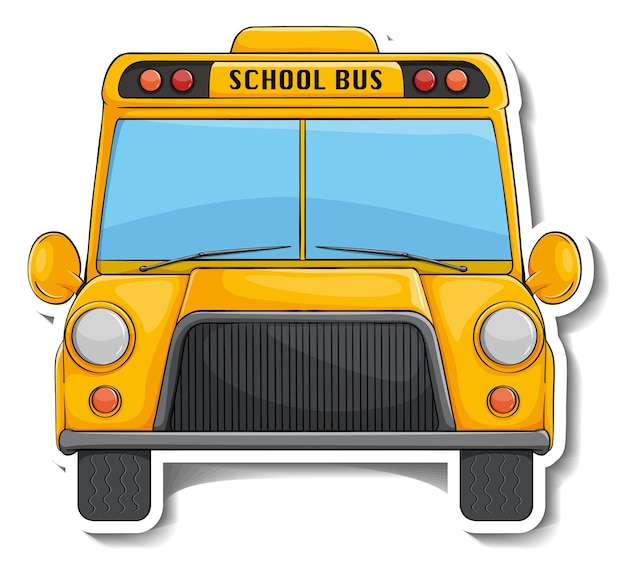 Schoolbus cartoon sticker op witte achtergrond