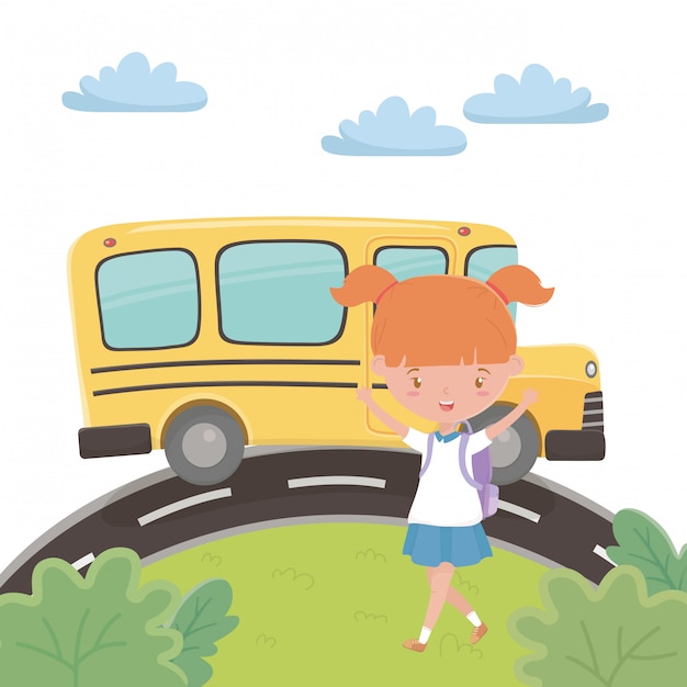 Gratis vector schoolbus en meisje