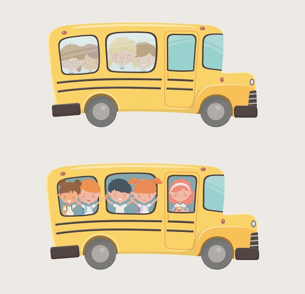 Gratis vector schoolbusvervoer met groep kinderen