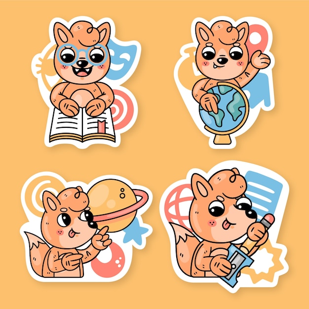 Gratis vector schoolstickers collectie met fred de vos