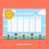 Gratis vector schooltijdschema met vlakke bloemen