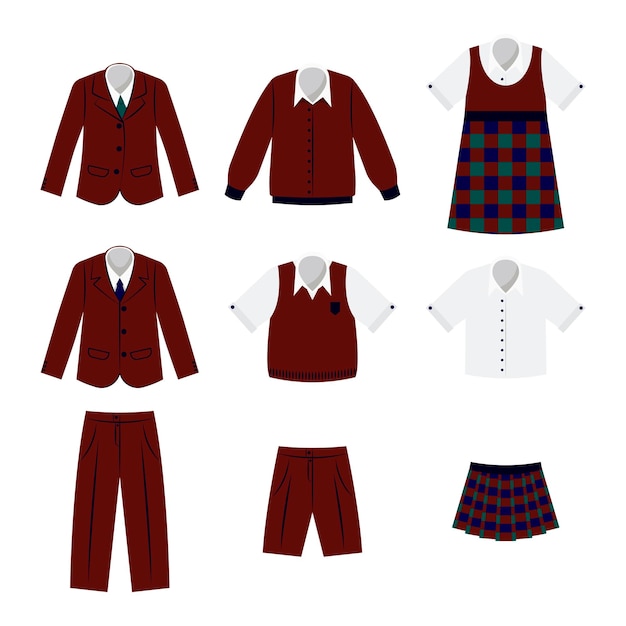 Gratis vector schooluniform voor jongens en meisjes vector illustraties set