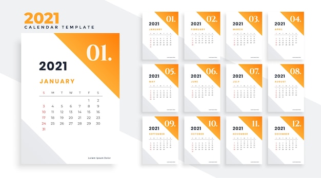 Schoon 2021 nieuwjaarskalender elegant ontwerpsjabloon