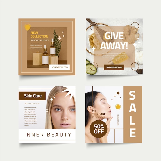 Schoonheid instagram post pack plat ontwerp