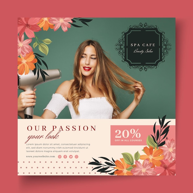 Gratis vector schoonheid mode salon flyer vierkante sjabloon