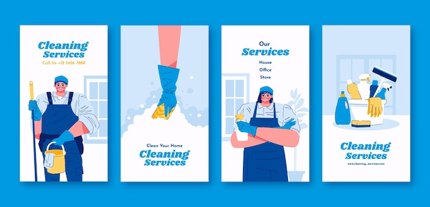 Gratis vector schoonmaakservice instagram verhalen sjabloonontwerp