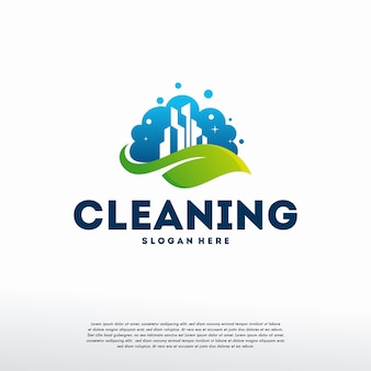 Schoonmaakservice logo sjabloon concept, clean building city logo sjabloon, logo symboolpictogram