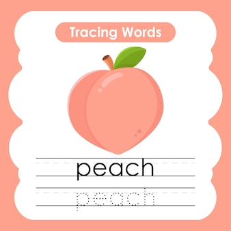 Schrijfoefening fruit en groente woorden alfabet traceren met p perzik