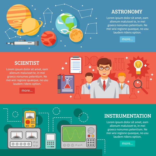 Science 3 flat banner set