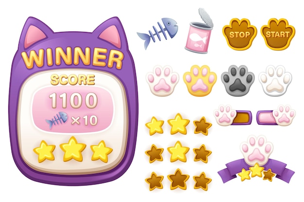 Scoremenu en gui-kit voor activagamesjabloon. Interface Score-menu voor het bouwen van web- en mobiele games en apps