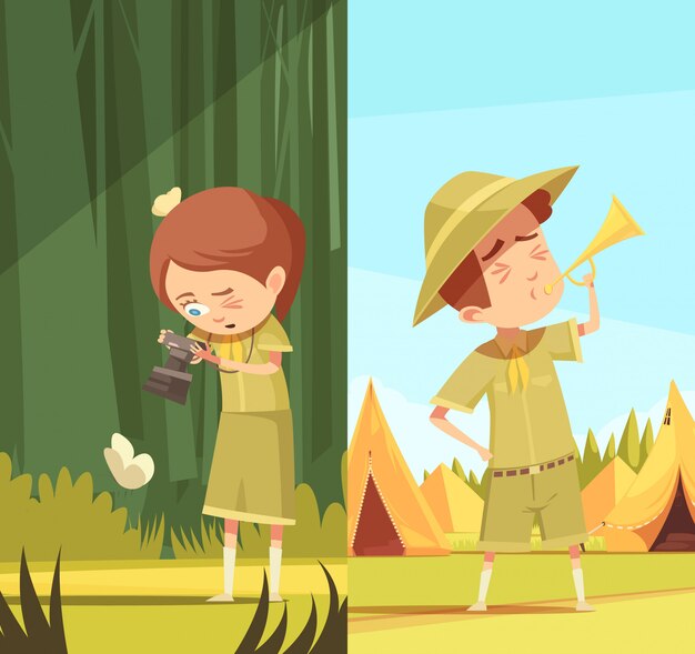 Scouts Activiteiten Cartoon Banners Set