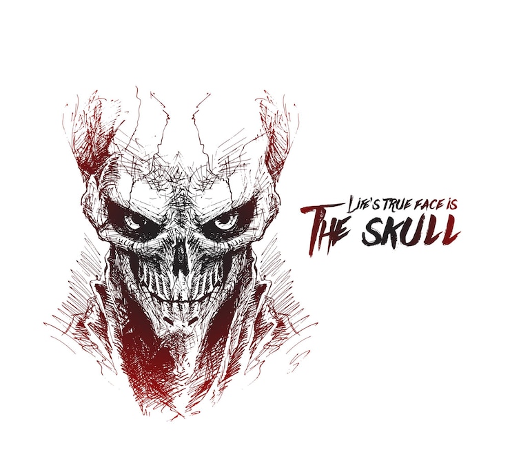 Gratis Vector scratch devil skull vampire met tekst life true face is the skull
