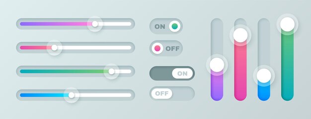 Scroll bars instellen helderheid glijders aan en uit schakelen schakelaar knoppen voor website