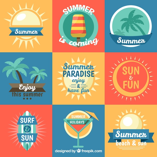 Gratis vector selectie van gekleurde zomer stickers