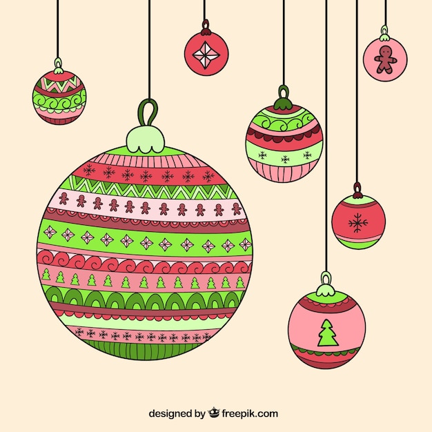 Gratis vector selectie van kleurrijke handgetekende ballen voor de kerst