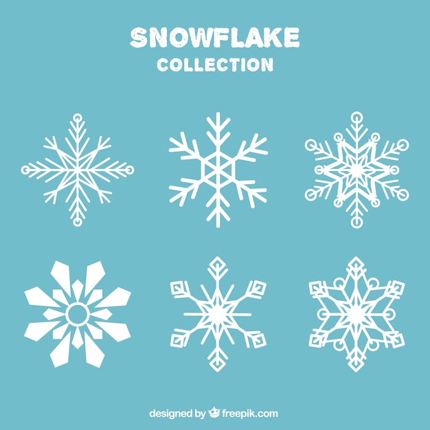 Gratis vector selectie van sneeuwvlokken in vlakke stijl