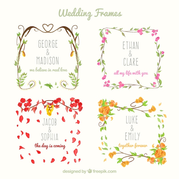 Selectie van vier decoratieve bruiloft frames
