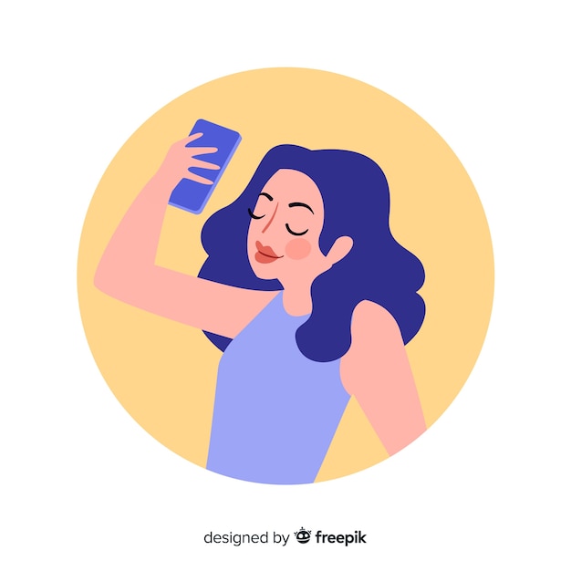 Gratis vector selfie foto concept in plat ontwerp