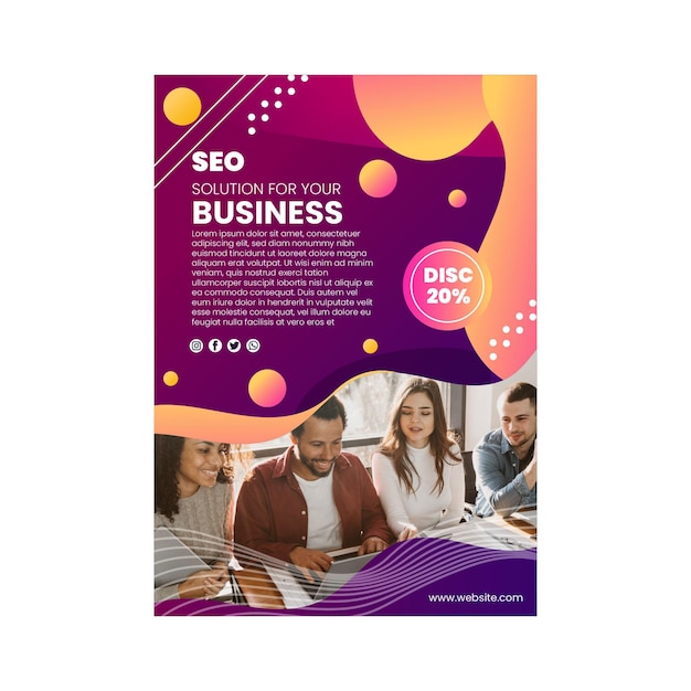 Gratis vector seo flyer sjabloonontwerp met teamwerk