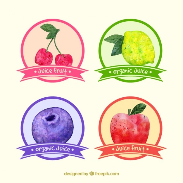 Gratis vector ser van vier aquarel schattig vruchten stickers