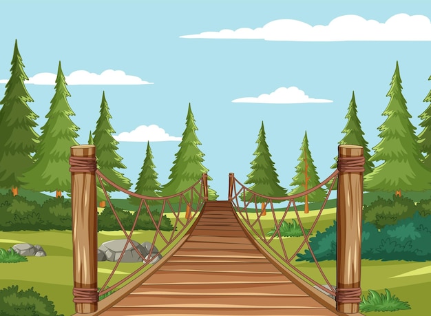 Gratis vector sereniteit bij de forest bridge