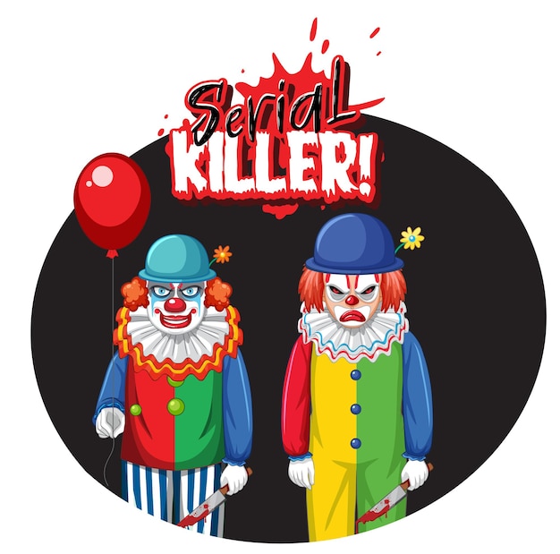 Gratis vector seriemoordenaar-badge met twee enge clowns