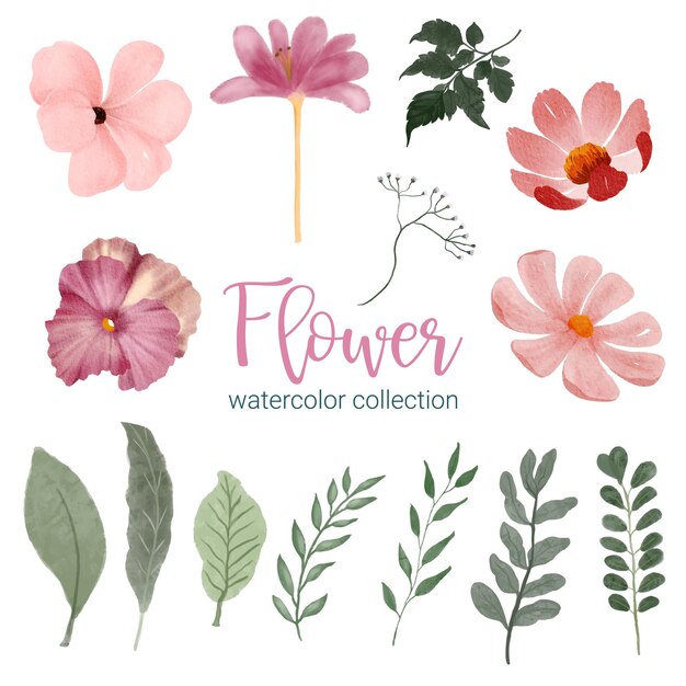 Set afzonderlijke delen en breng samen tot een mooi boeket bloemen in waterkleurenstijl op een witte platte vectorillustratie als achtergrond