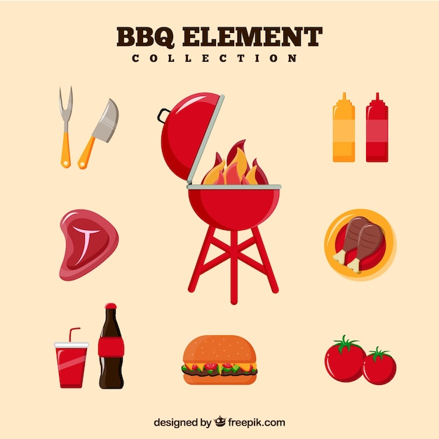 Set barbecue-elementen in vlakke stijl