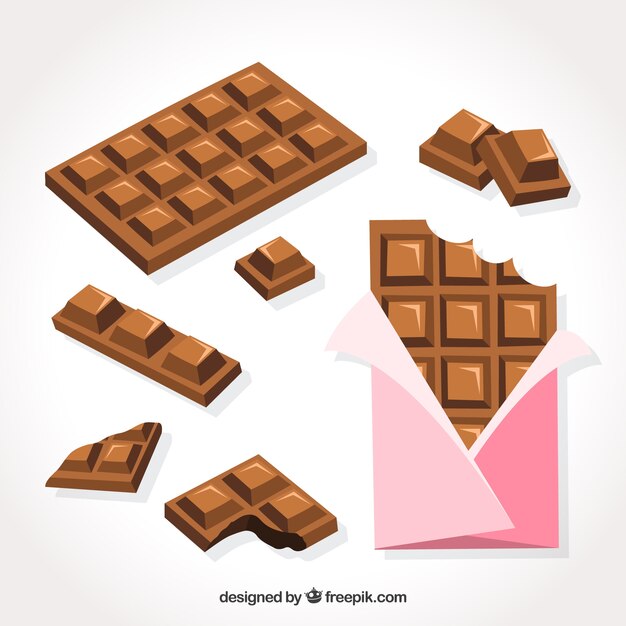 Gratis vector set bars en stukken met verschillende chocolaatjes