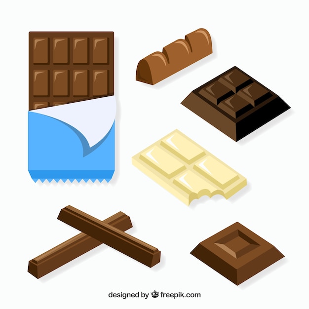 Gratis vector set bars en stukken met verschillende chocolaatjes