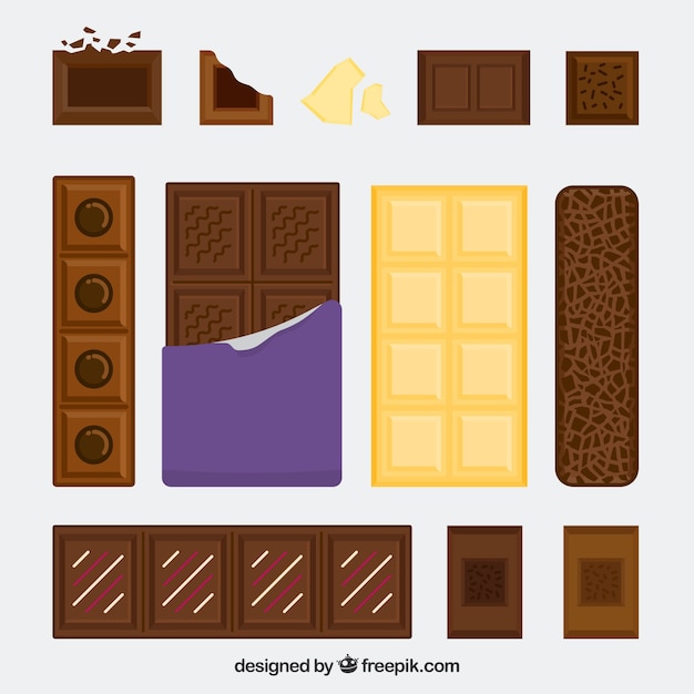 Set bars en stukken met verschillende chocolaatjes