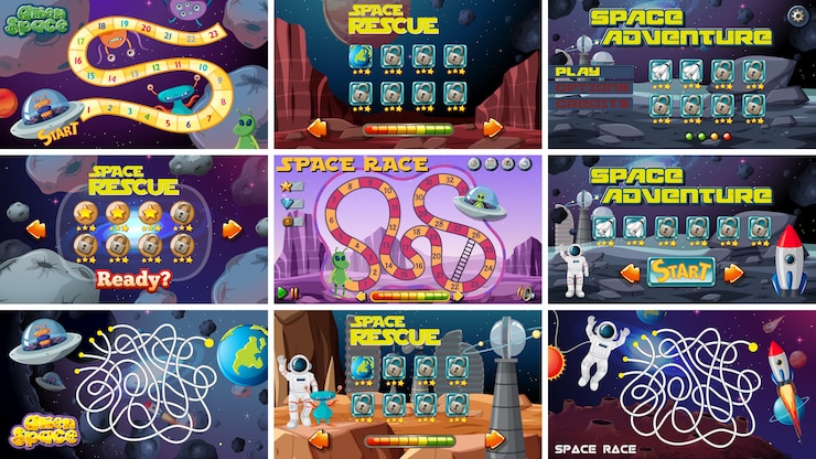 Gratis Vector set bordspellen met ruimte-thema