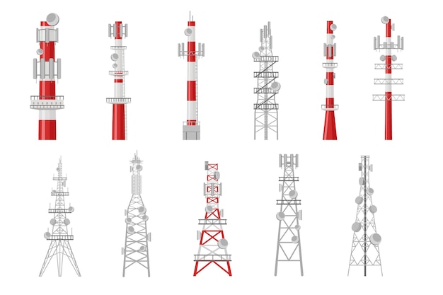 Set cartoon radio torens illustratie