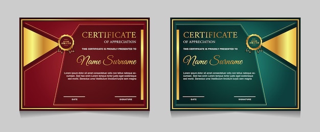 Set certificaatsjabloonontwerp met luxe gouden element