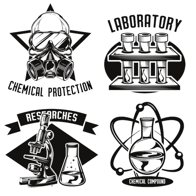 Gratis vector set chemie emblemen