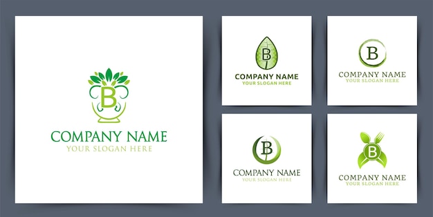 Set collectie eerste letter b monogram logo met blad kom zaad logo ontwerp vectorillustratie