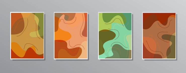 Gratis Vector set creatieve minimalistische handgetekende vintage neutrale kleurillustraties voor muur voor cadeaubon