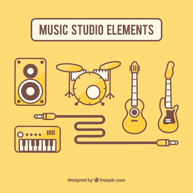 Gratis vector set elementen van de muziek studio in plat design