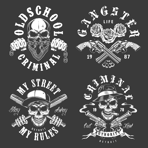 Gratis vector set gangster emblemen