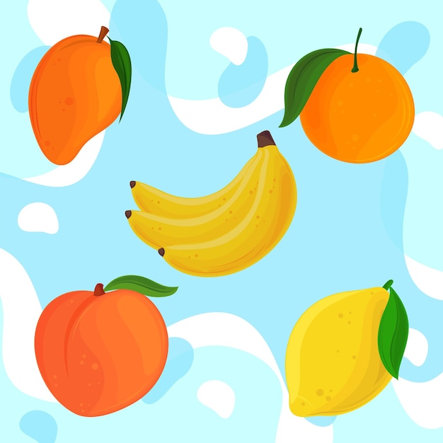 Gratis vector set geel fruit bevat banaan