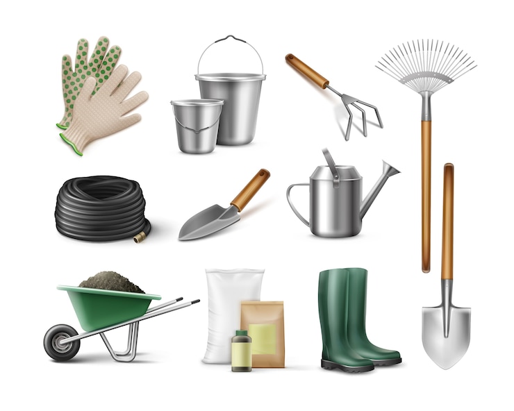 Gratis Vector set gereedschappen voor tuinieren en tuinbouw